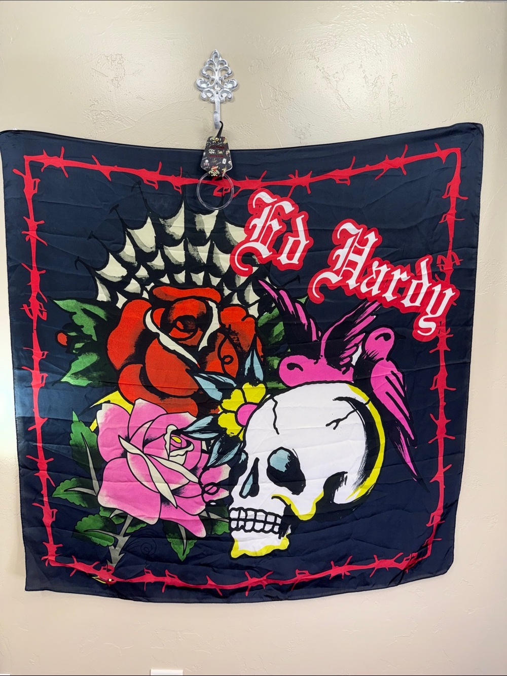 Ed Hardy Silky Scarf. Love Kills Slowly. 42 x 43
NWT. Black, Red, Pink Logo’ed